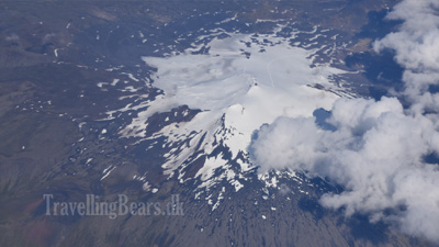 Travelling Bears flying above the volcan Snefellsness in Iceland